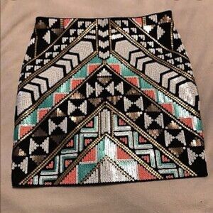 🌻Nwt Express black gold turquoise sequin skirt